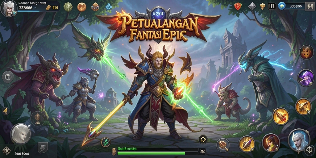 Tampilan gameplay RPG 333666 dengan karakter yang kuat dan dunia yang luas.