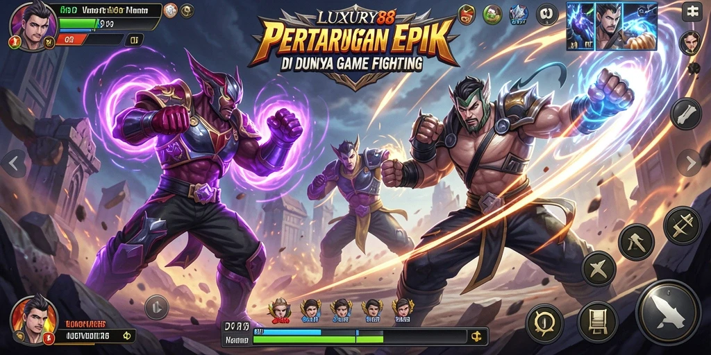 Screenshot LUXURY88 menampilkan aksi pertarungan yang mendebarkan dan karakter yang beragam.