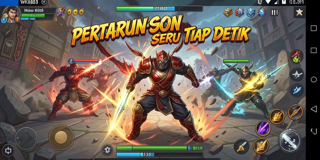 Tampilan gameplay WK888 yang menegangkan dan seru saat bertarung.